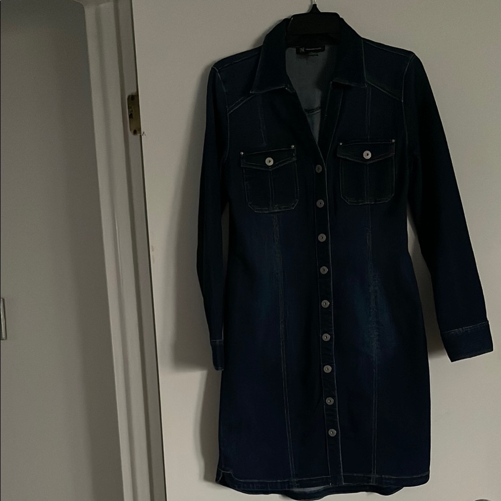 INC International Concepts Dark Blue Long Sleeve Dress Demin